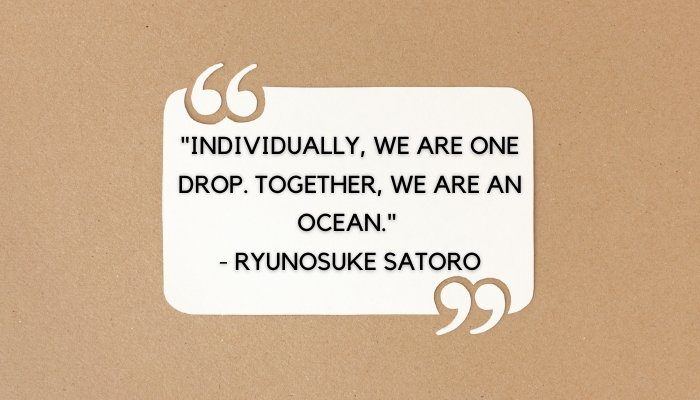 "Individually, we are one drop. Together, we are an ocean." - Ryunosuke Satoro