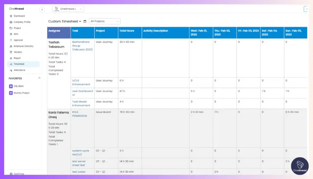 Onethread-Timesheet