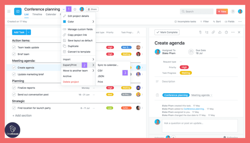 Asana-Export and Sharing