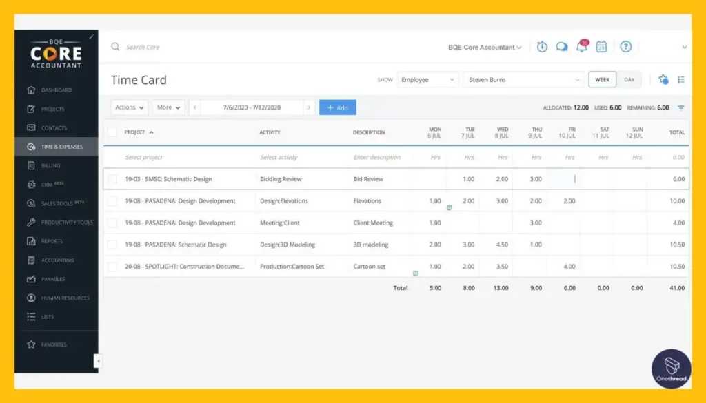 BQE Core-Time and Expense Tracking.