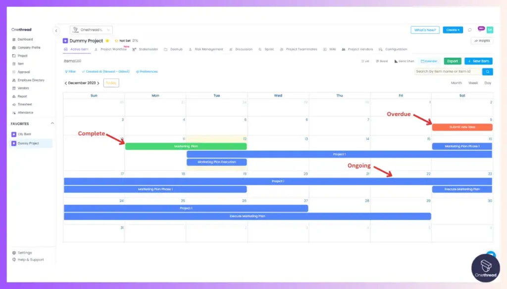 Onethread-Calendar-Based Project Tracking