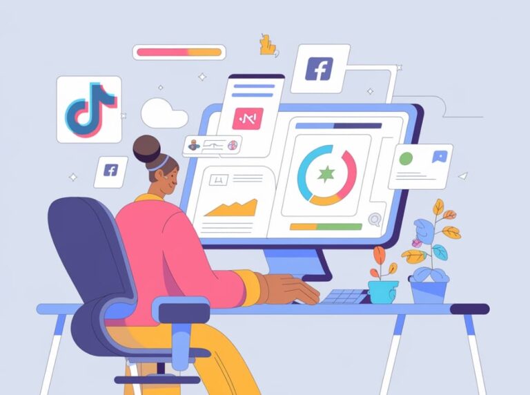 Person using a computer to analyze TikTok and Facebook ads